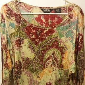 Long Sleeve Embellished PrintT Shirt size 2X